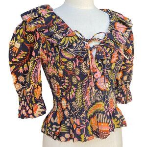 Love the Label Anthro Jasper Molly Smocked Blouse Puff Sleeve Coquette-M